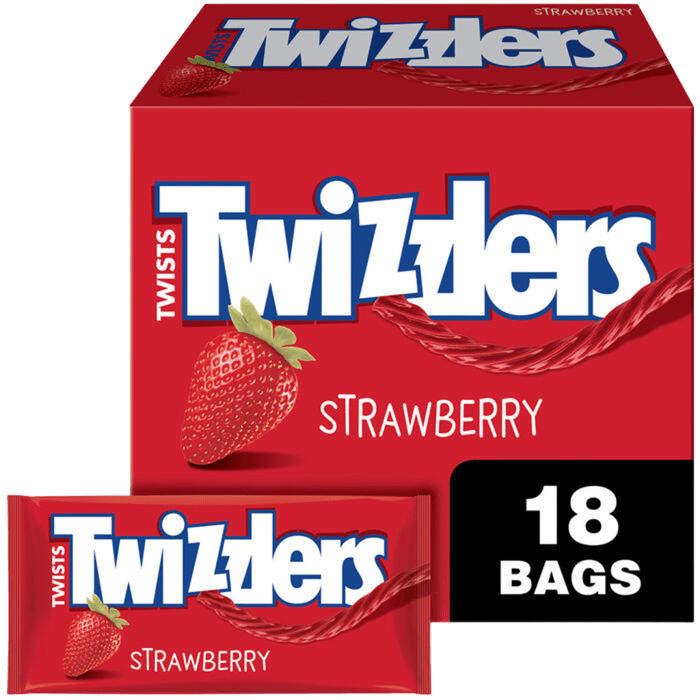 TWIZZLERS Twists Paquetes de caramelos estilo regaliz con sabor a fresa, 2.5 oz (18 unidades)