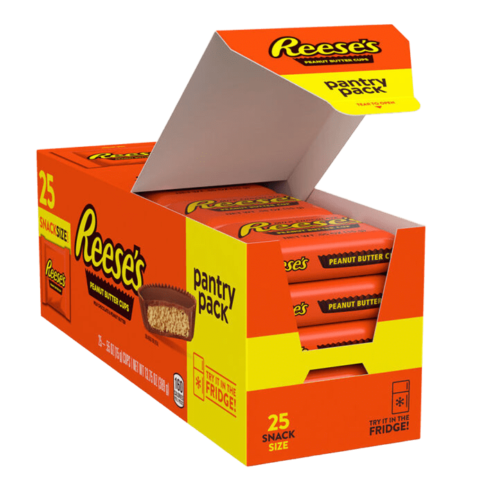 Caja de dulces REESE'S Milk Chocolate Peanut Butter Cup, tamaño snack, 25 unidades (25 unidades)