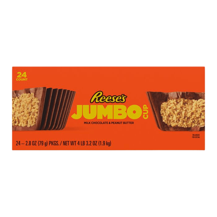 Paquete de dulces Jumbo Cup de chocolate con leche y mantequilla de maní de REESE'S, 2.8 oz (24 unidades)