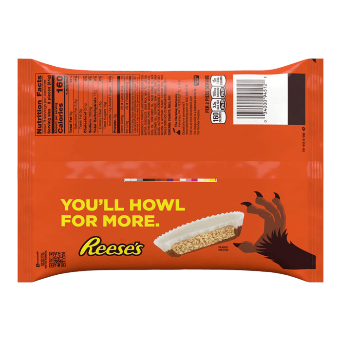 REESE'S Werewolf Tracks - Tazas de mantequilla de maní con sabor a chocolate con leche y vainilla, tamaño bocadillo, bolsa de dulces de Halloween, 9.35 oz